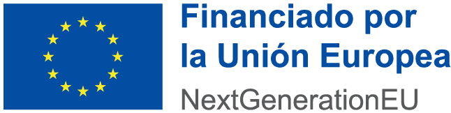 Bandera de la Unión Europea junto al texto: "Financiado por la Unión Europea NextGenerationEU".